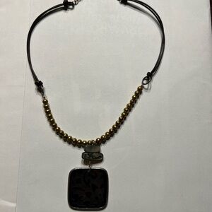 Silpada Copper Bead Pearl Pen Etched Pendant Necklace